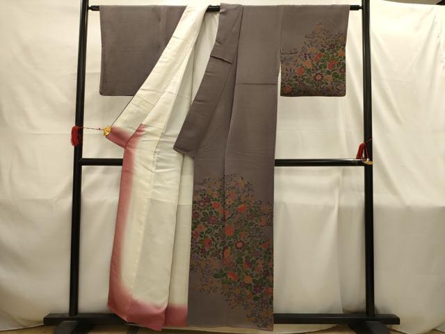 平和屋着物■訪問着　更紗花文　鬼しぼ縮緬　正絹　逸品　AABI4225sx