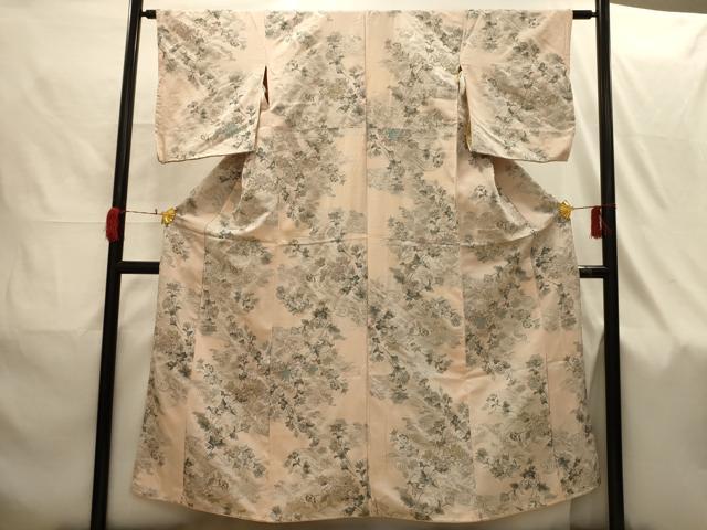 平和屋着物■上質な小紋　寿光織　流水草花文　金銀糸　正絹　逸品　AABI4228sx