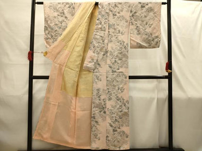 平和屋着物■上質な小紋　寿光織　流水草花文　金銀糸　正絹　逸品　AABI4228sx