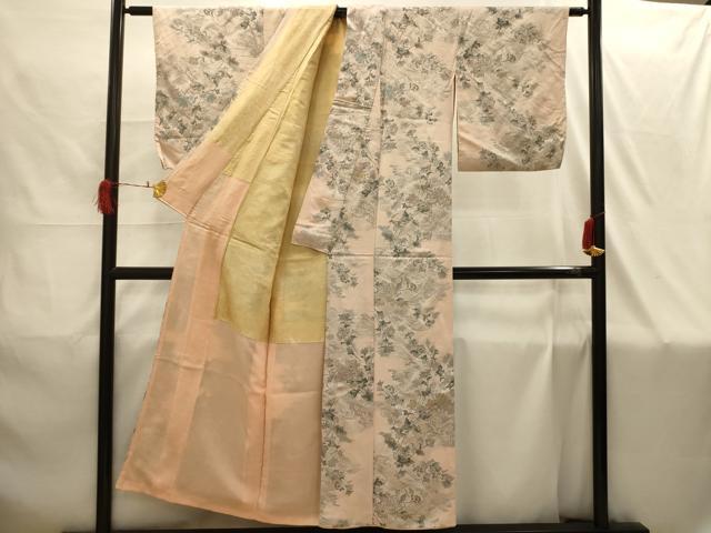 平和屋着物■上質な小紋　寿光織　流水草花文　金銀糸　正絹　逸品　AABI4228sx