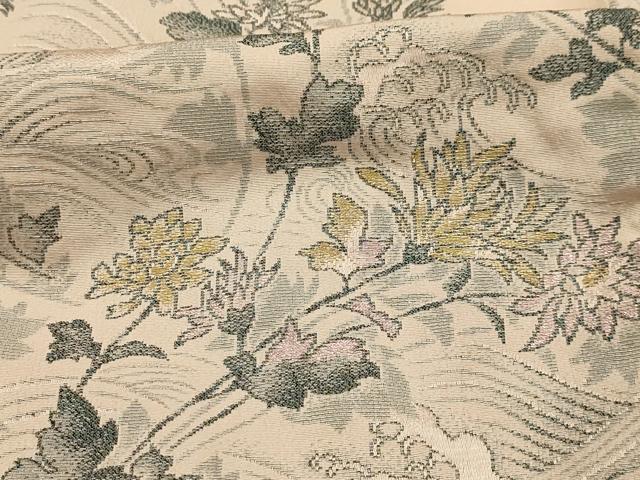 平和屋着物■上質な小紋　寿光織　流水草花文　金銀糸　正絹　逸品　AABI4228sx