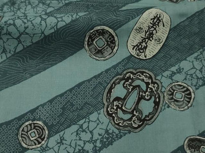 平和屋着物■男性　長襦袢　単衣　鍔　古銭　AABI4230sx