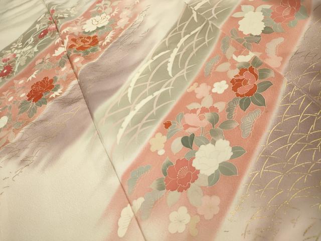 平和屋着物■訪問着　友禅　駒刺繍　松竹梅雪芝花文　暈し染め　金彩　正絹　逸品　AABI4234sx
