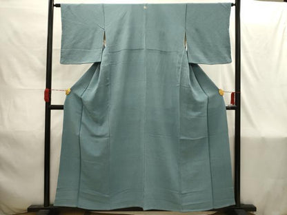 平和屋着物■上質な色無地　秘色色　鬼しぼ縮緬　正絹　逸品　AABI4235sx