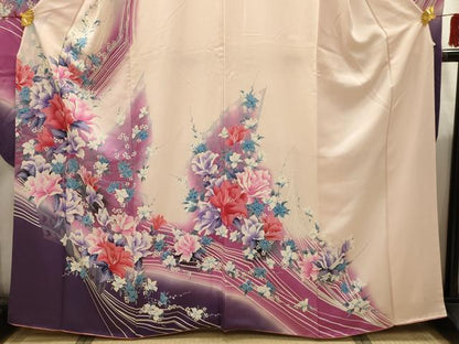 平和屋着物■豪華振袖　流水花文　暈し染め　正絹　逸品　AABI4238sx