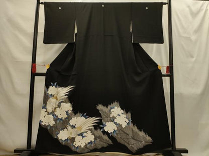 平和屋着物■豪華黒留袖　刺繍　花鳥文　金銀糸　正絹　逸品　AABI4243sx