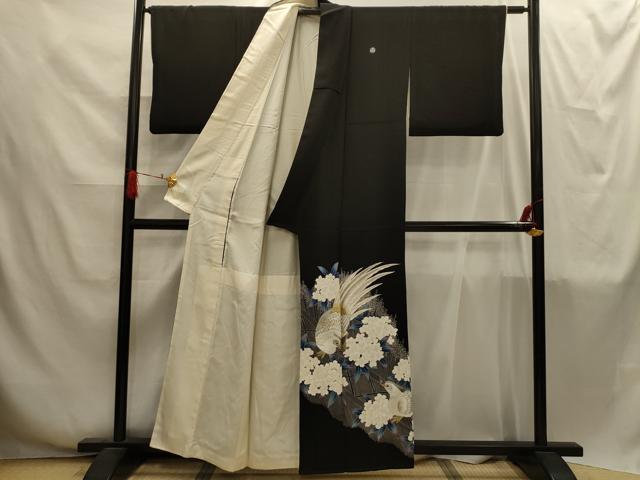 平和屋着物■豪華黒留袖　刺繍　花鳥文　金銀糸　正絹　逸品　AABI4243sx