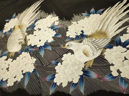 平和屋着物■豪華黒留袖　刺繍　花鳥文　金銀糸　正絹　逸品　AABI4243sx