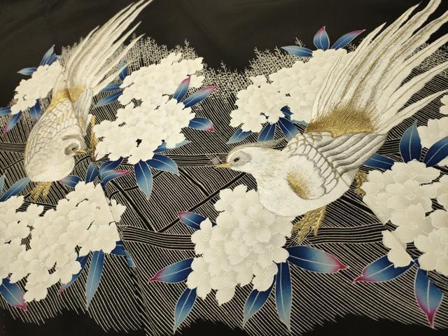平和屋着物■豪華黒留袖　刺繍　花鳥文　金銀糸　正絹　逸品　AABI4243sx