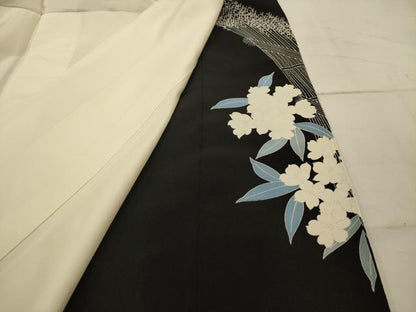 平和屋着物■豪華黒留袖　刺繍　花鳥文　金銀糸　正絹　逸品　AABI4243sx