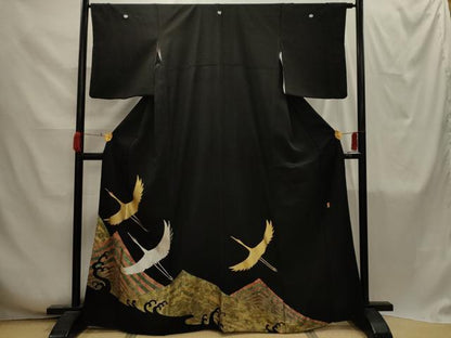 平和屋着物■豪華黒留袖　作家物　立波飛鶴文　金銀彩　正絹　逸品　AABI4244sx