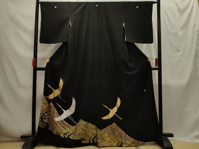 平和屋着物■豪華黒留袖　作家物　立波飛鶴文　金銀彩　正絹　逸品　AABI4244sx