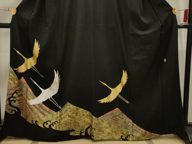 平和屋着物■豪華黒留袖　作家物　立波飛鶴文　金銀彩　正絹　逸品　AABI4244sx