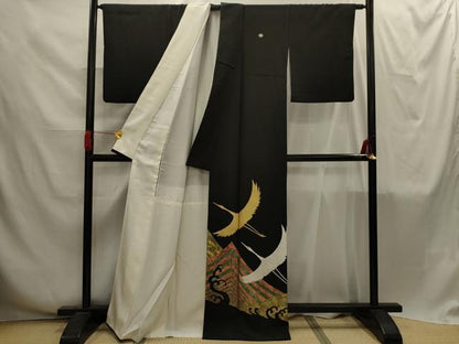 平和屋着物■豪華黒留袖　作家物　立波飛鶴文　金銀彩　正絹　逸品　AABI4244sx