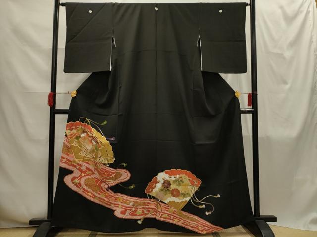 平和屋着物■豪華黒留袖　松竹梅檜扇花鳥宝尽くし　正絹　逸品　AABI4245sx