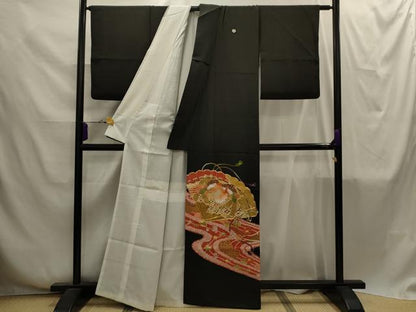 平和屋着物■豪華黒留袖　松竹梅檜扇花鳥宝尽くし　正絹　逸品　AABI4245sx