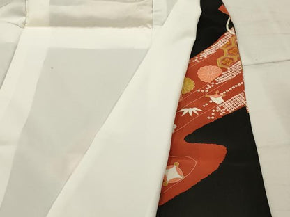 平和屋着物■豪華黒留袖　松竹梅檜扇花鳥宝尽くし　正絹　逸品　AABI4245sx