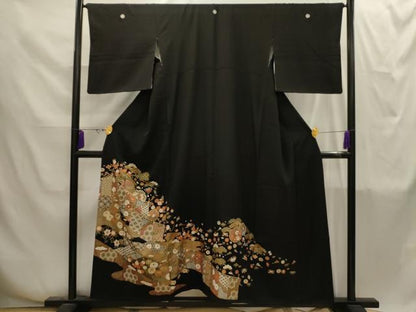 平和屋着物■豪華黒留袖　駒刺繍　松竹梅吉祥花宝尽くし　金彩　正絹　逸品　AABI4246sx