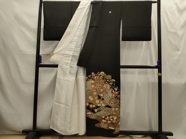 平和屋着物■豪華黒留袖　駒刺繍　松竹梅吉祥花宝尽くし　金彩　正絹　逸品　AABI4246sx