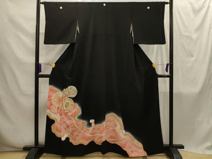 平和屋着物■豪華黒留袖　駒刺繍　花鼓文　暈し染め　金銀彩　正絹　逸品　AABI4248sx