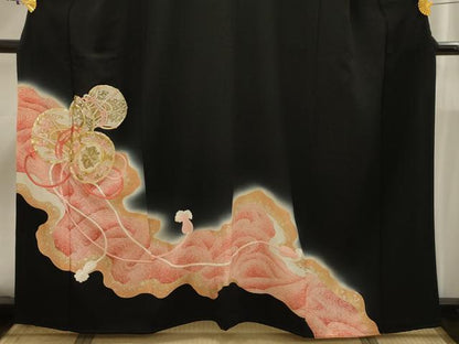 平和屋着物■豪華黒留袖　駒刺繍　花鼓文　暈し染め　金銀彩　正絹　逸品　AABI4248sx