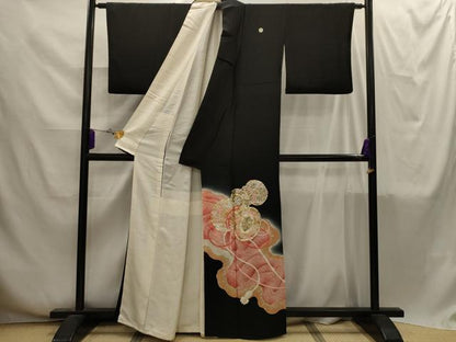 平和屋着物■豪華黒留袖　駒刺繍　花鼓文　暈し染め　金銀彩　正絹　逸品　AABI4248sx