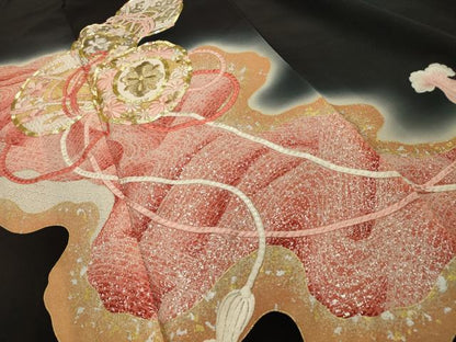 平和屋着物■豪華黒留袖　駒刺繍　花鼓文　暈し染め　金銀彩　正絹　逸品　AABI4248sx