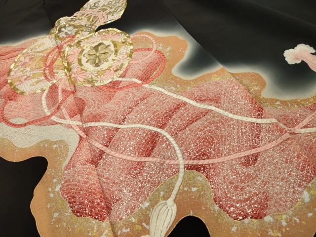 平和屋着物■豪華黒留袖　駒刺繍　花鼓文　暈し染め　金銀彩　正絹　逸品　AABI4248sx