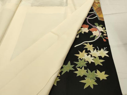 平和屋着物■豪華黒留袖　松竹梅風景絵巻物　金彩　正絹　逸品　AABI4249sx