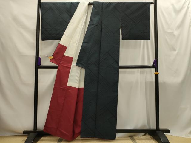 平和屋着物■上質な紬　幾何学文様　正絹　逸品　AABI4257sx