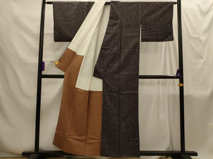 平和屋着物■上質な小紋　紬地　よろけ縞　正絹　逸品　AABI4262sx
