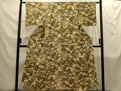 平和屋着物■上質な小紋　草花文　鬼しぼ縮緬　正絹　逸品　AABI4264sx