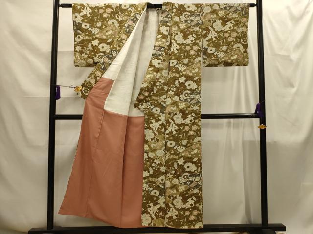 平和屋着物■上質な小紋　草花文　鬼しぼ縮緬　正絹　逸品　AABI4264sx