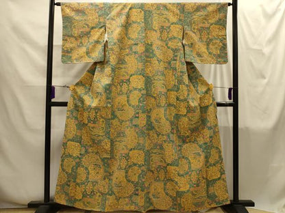 平和屋着物■上質な小紋　紬地　花鳥絵皿文　正絹　逸品　AABI4265sx