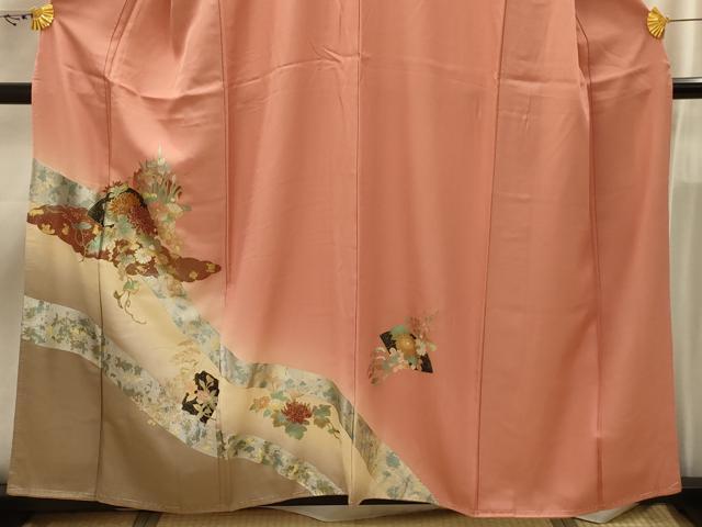 平和屋着物■訪問着　扇面花文　金銀彩　正絹　逸品　AABI4267sx