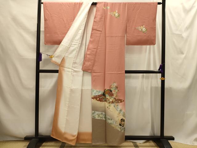 平和屋着物■訪問着　扇面花文　金銀彩　正絹　逸品　AABI4267sx