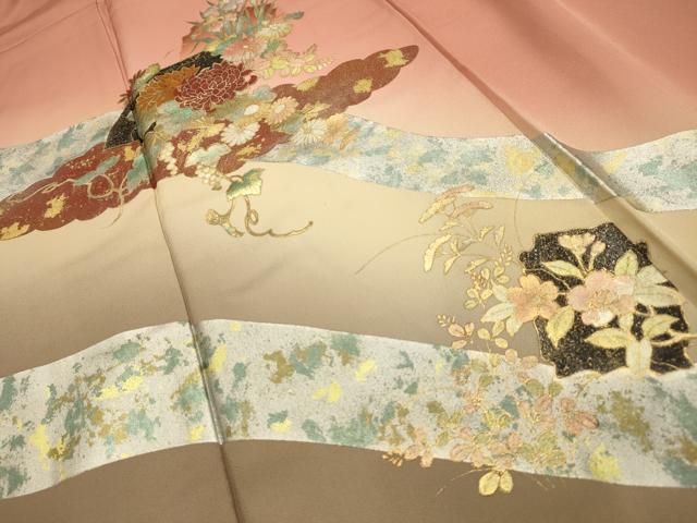 平和屋着物■訪問着　扇面花文　金銀彩　正絹　逸品　AABI4267sx