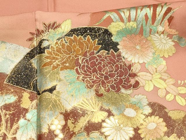 平和屋着物■訪問着　扇面花文　金銀彩　正絹　逸品　AABI4267sx