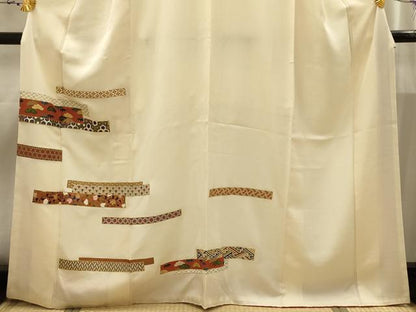 平和屋着物■訪問着　駒刺繍　横段吉祥草花文　金彩　正絹　逸品　AABI4271sx