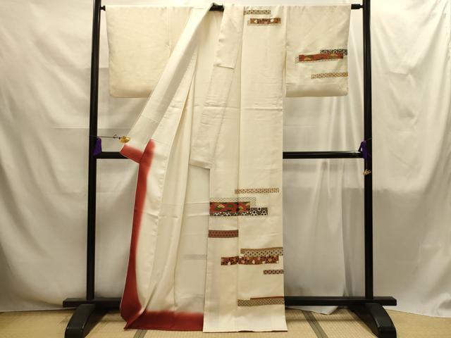 平和屋着物■訪問着　駒刺繍　横段吉祥草花文　金彩　正絹　逸品　AABI4271sx