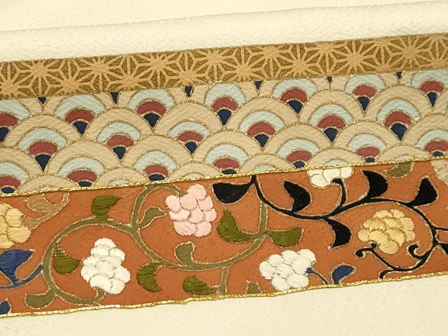 平和屋着物■訪問着　駒刺繍　横段吉祥草花文　金彩　正絹　逸品　AABI4271sx