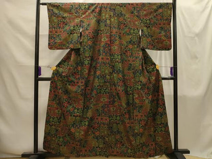 平和屋着物■上質な紬　飾花文　正絹　逸品　AABI4276sx