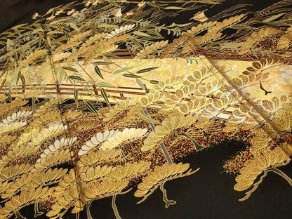 平和屋着物■豪華黒留袖　螺鈿　渡橋飛鳥浜松文　金銀彩　正絹　逸品　AABI4278sx