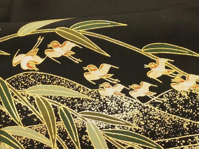 平和屋着物■豪華黒留袖　螺鈿　渡橋飛鳥浜松文　金銀彩　正絹　逸品　AABI4278sx