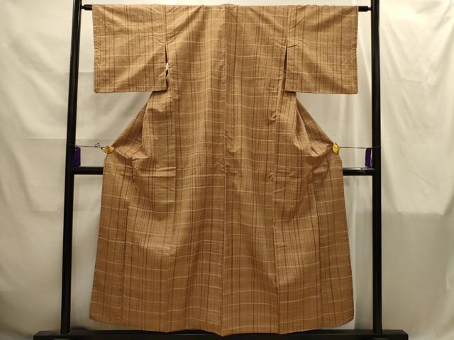 平和屋着物■上質な紬　格子　正絹　逸品　AABI4280sx