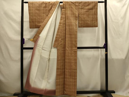 平和屋着物■上質な紬　格子　正絹　逸品　AABI4280sx