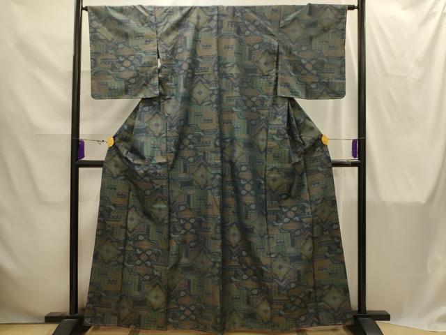 平和屋着物■本場大島紬　幾何学文様　正絹　逸品　AABI4281sx