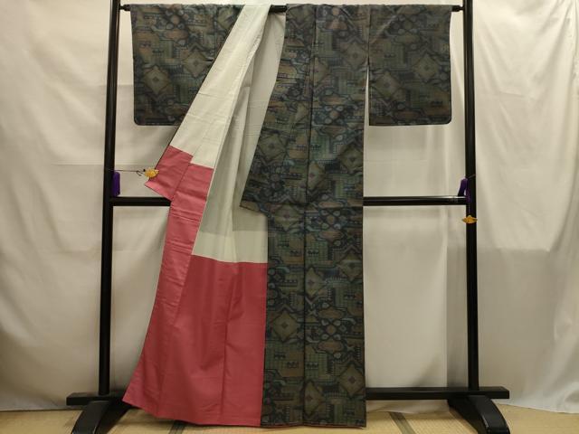 平和屋着物■本場大島紬　幾何学文様　正絹　逸品　AABI4281sx