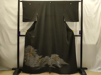 平和屋着物■豪華黒留袖　駒刺繍　立波扇面文　正絹　逸品　AABI4284sx