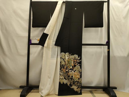 平和屋着物■豪華黒留袖　駒刺繍　束ね熨斗几帳宝尽くし　金銀彩　正絹　逸品　AABI4285sx